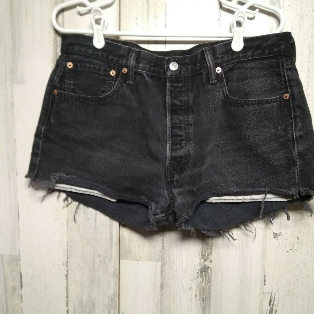 Levi's 501 Womens Cutoff Distressed Black Denim Shorts Waist Size 34